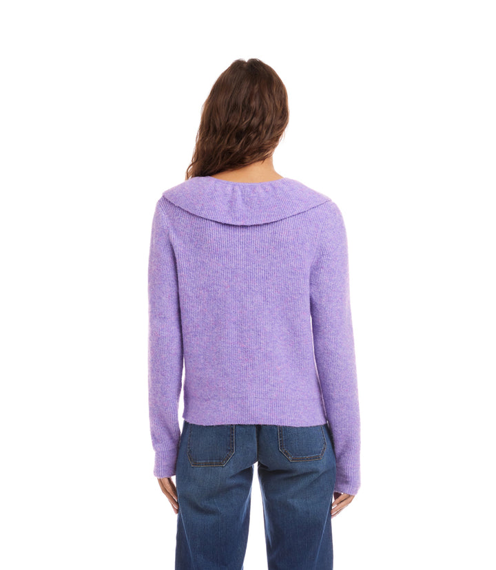 Ruffle Neckline Cardigan Sweater