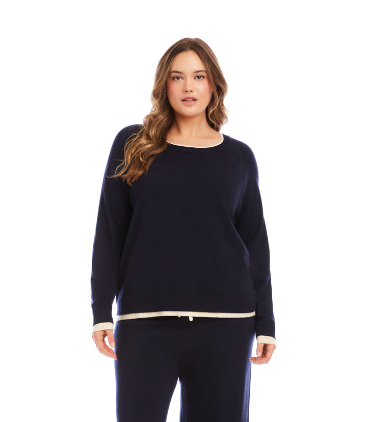 Plus Size Contrast Crewneck Sweater