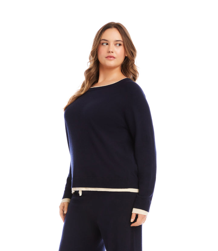 Plus Size Contrast Crewneck Sweater