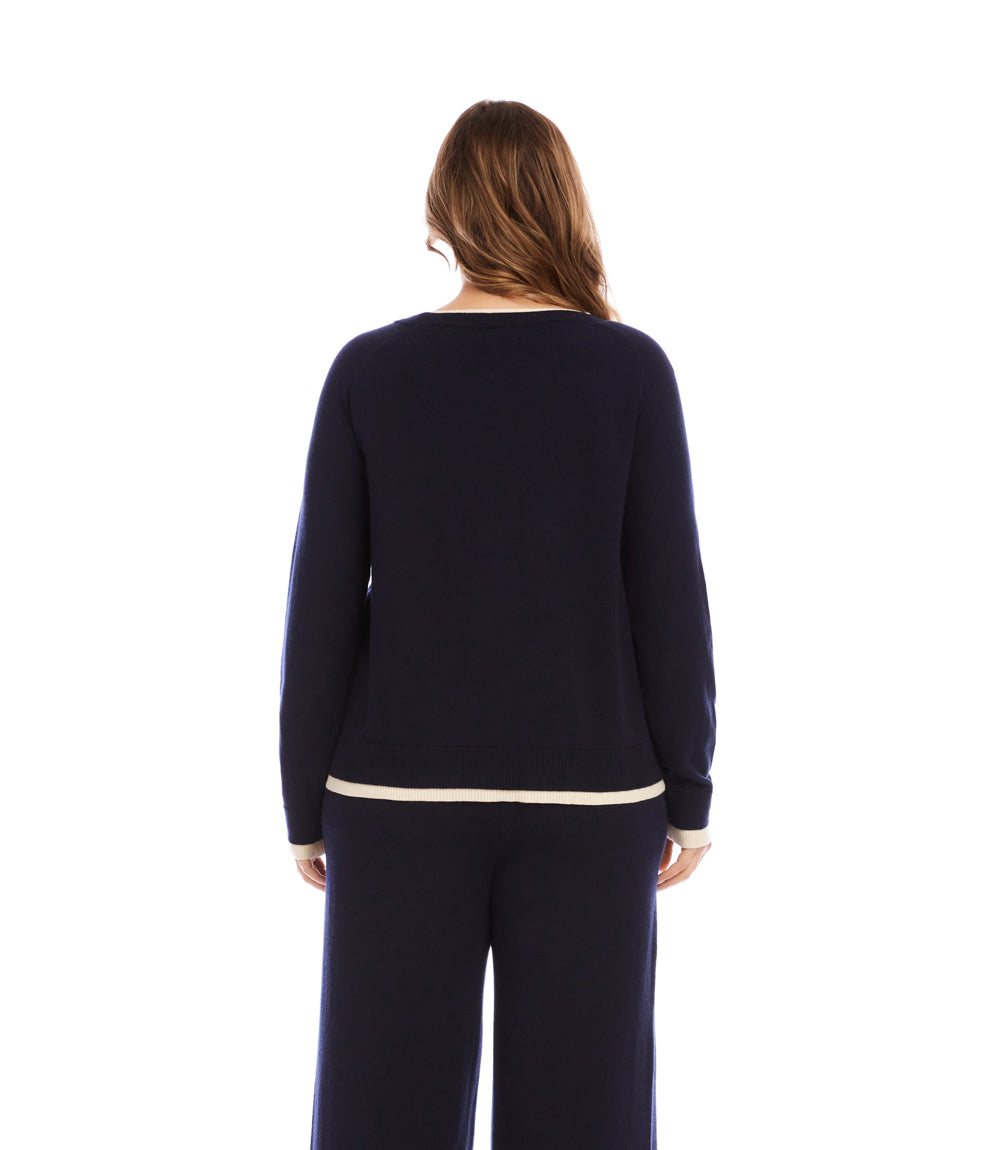 Plus Size Contrast Crewneck Sweater