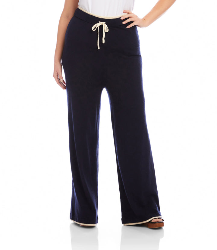 Plus Size Contrast Drawstring Wide-Leg Sweater Pants