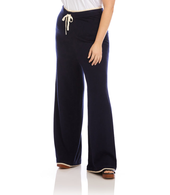 Plus Size Contrast Drawstring Wide-Leg Sweater Pants