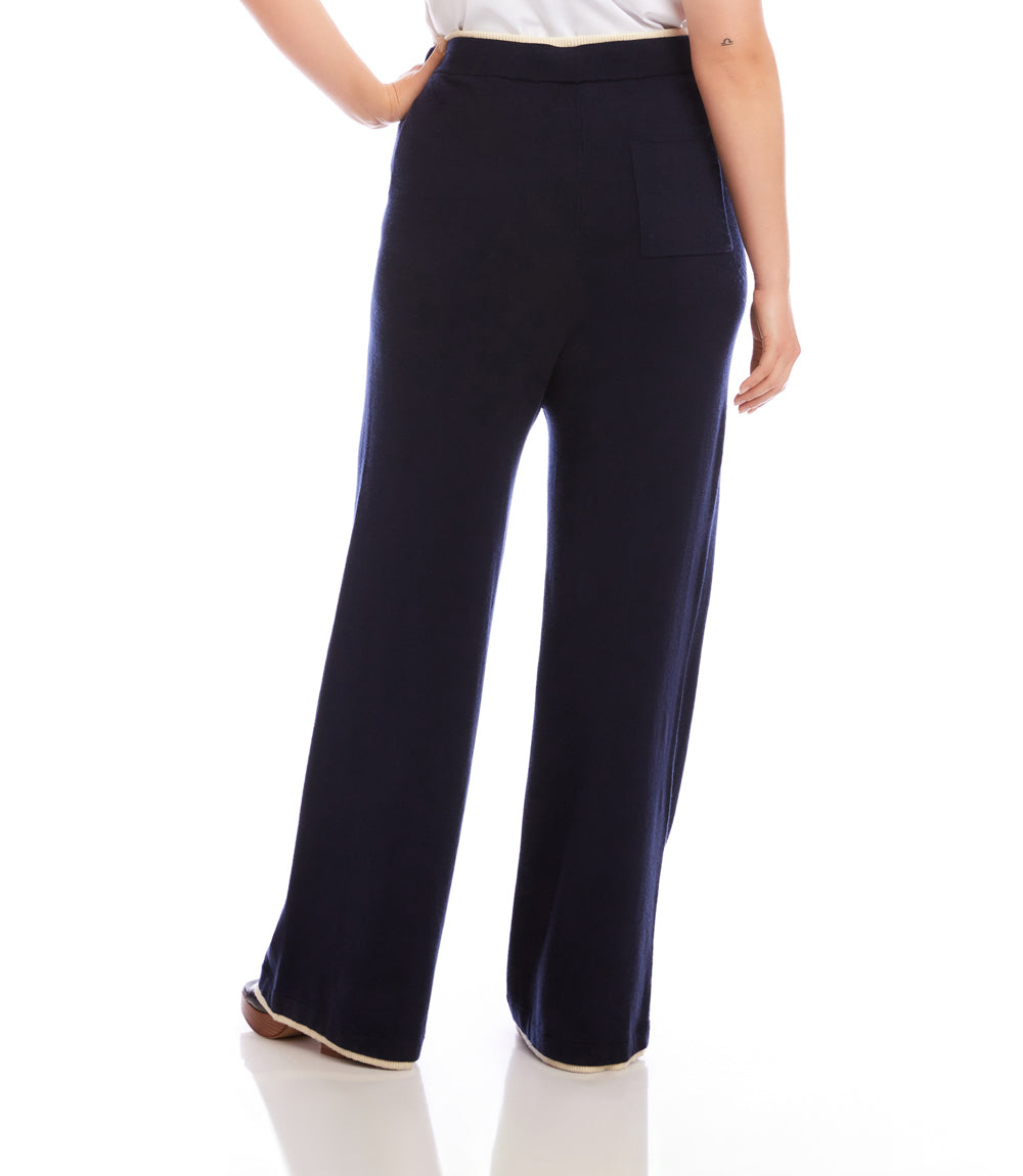 Plus Size Contrast Drawstring Wide-Leg Sweater Pants