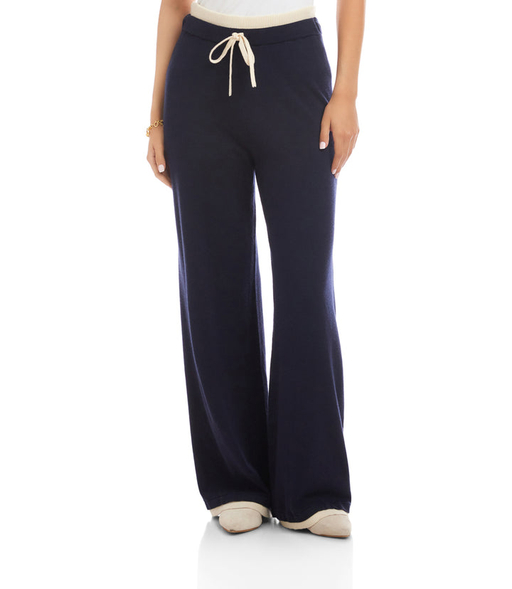 Contrast Drawstring Wide-Leg Sweater Pants
