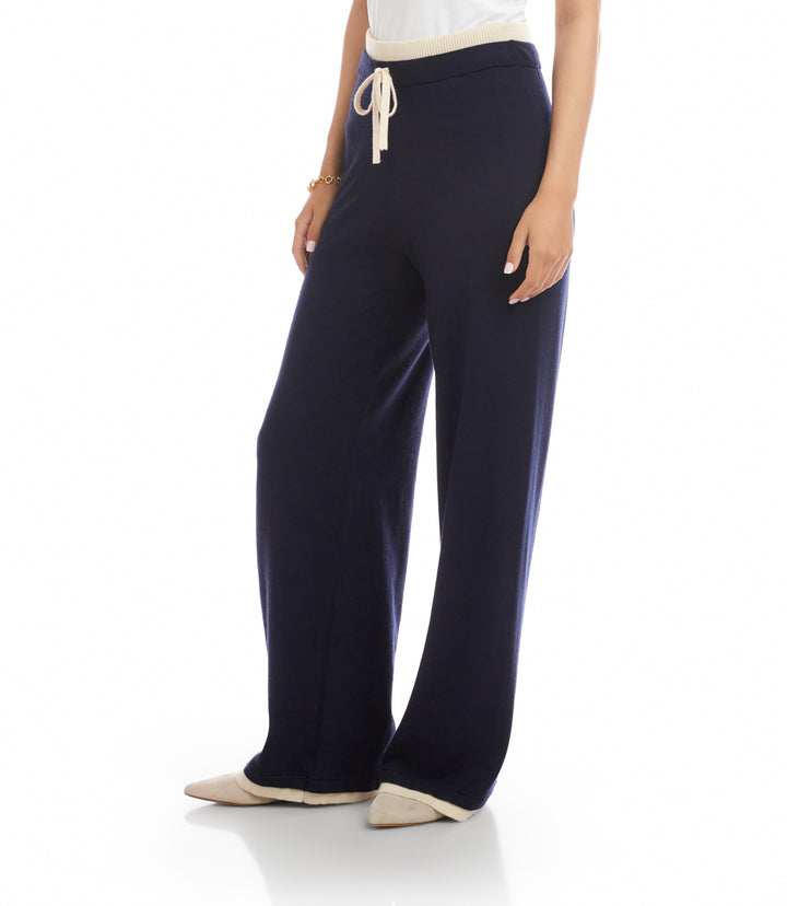 Contrast Drawstring Wide-Leg Sweater Pants