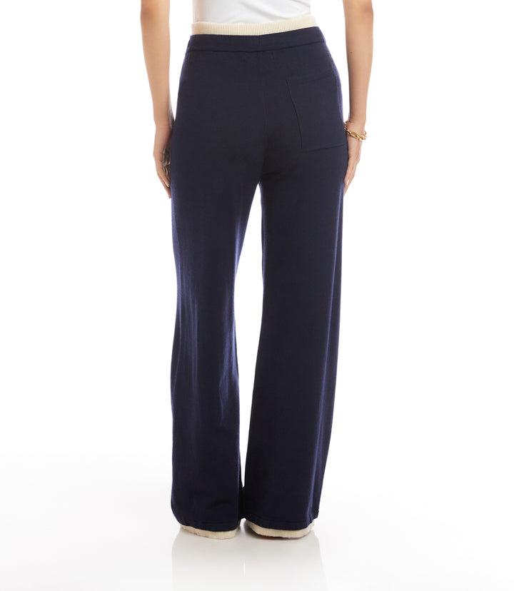 Contrast Drawstring Wide-Leg Sweater Pants