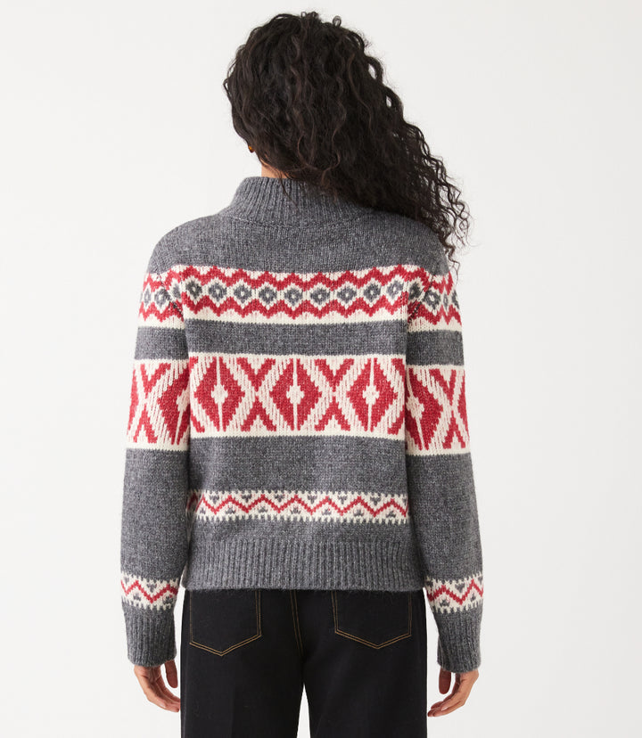Mockneck Jacquard Zip Sweater