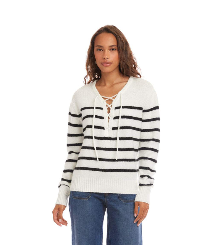 Stripe Lace-Up Sweater