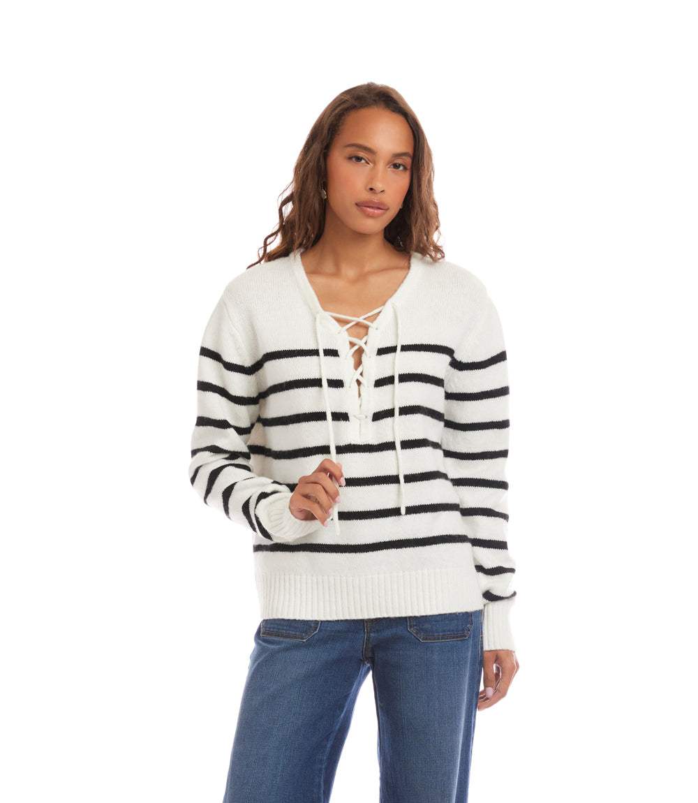 Stripe Lace-Up Sweater