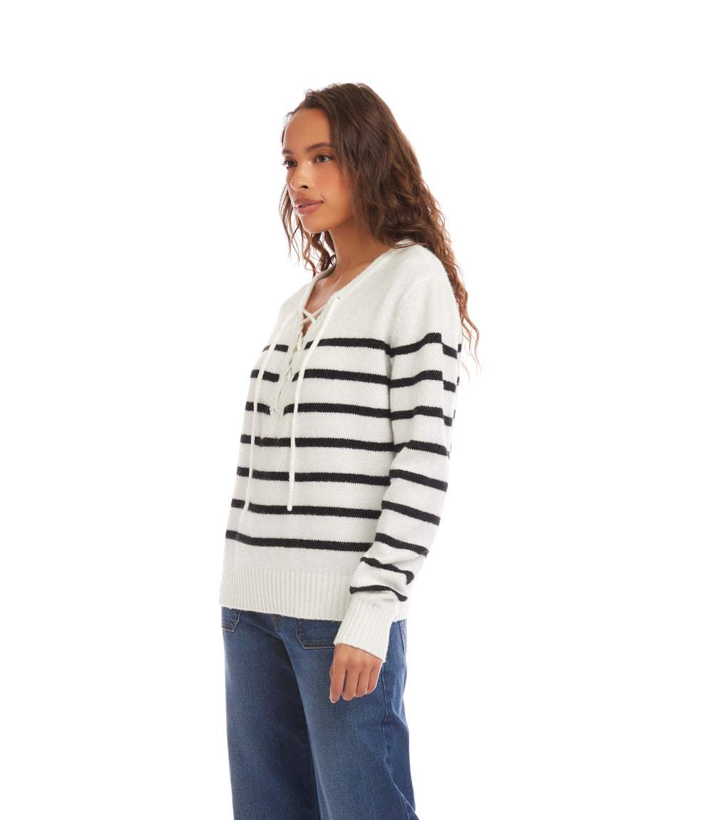 Stripe Lace-Up Sweater