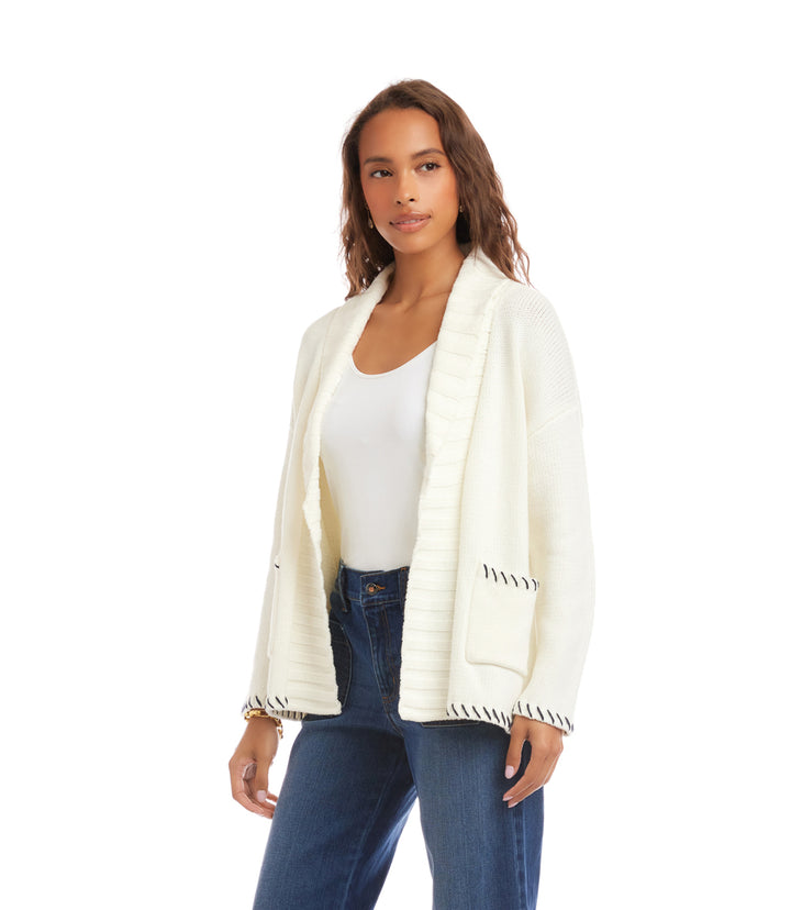 Contrast Stitch Open Front Cardigan Sweater