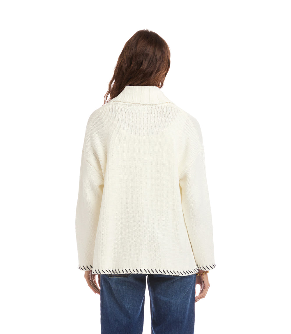 Contrast Stitch Open Front Cardigan Sweater