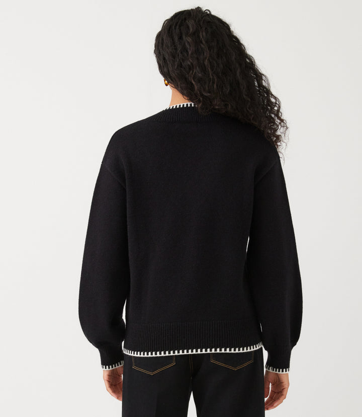 Varsity V-Neck Contrast Stitch Sweater