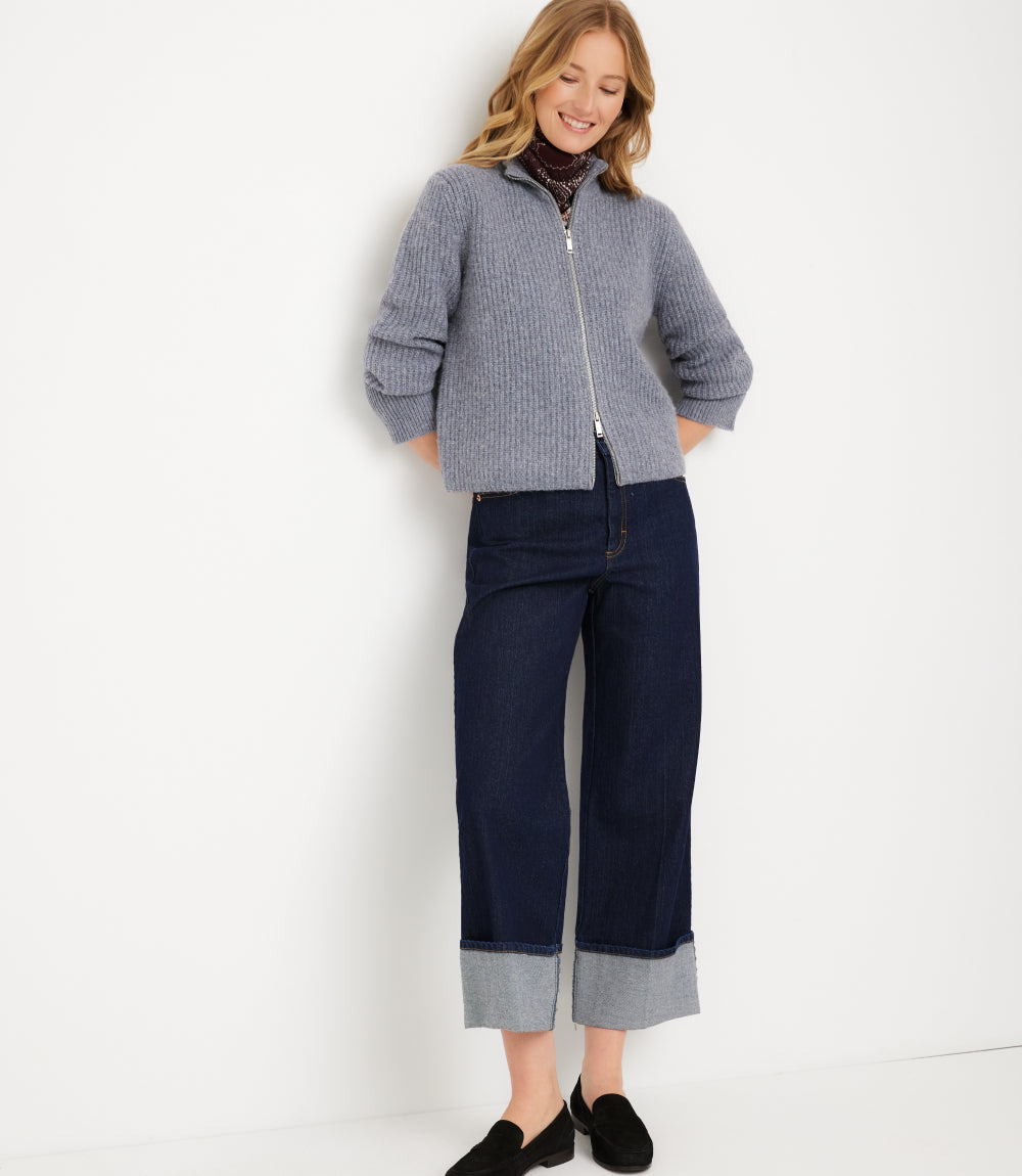 Mockneck Two-Way Zip Sweater