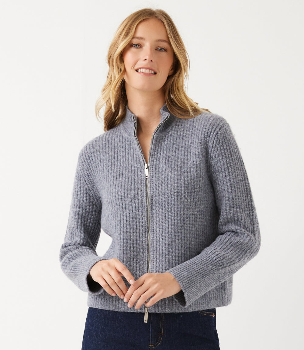Mockneck Two-Way Zip Sweater