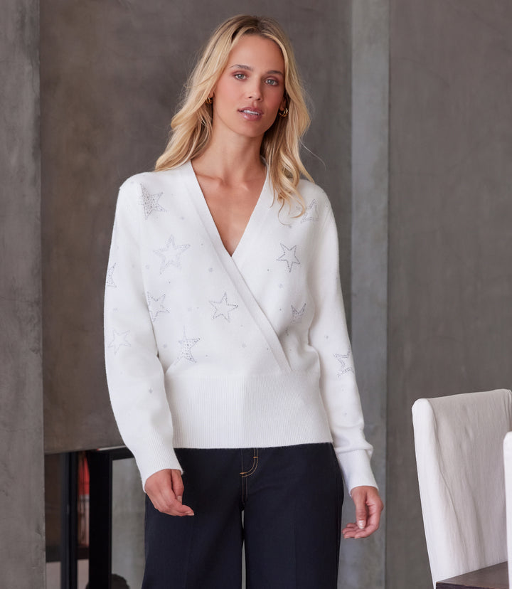 Petite Size Embellished Star Wrap Sweater