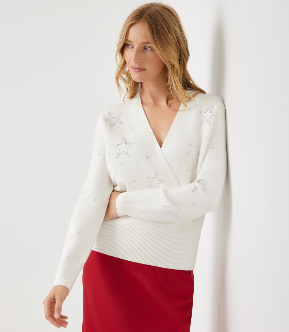 Petite Size Embellished Star Wrap Sweater