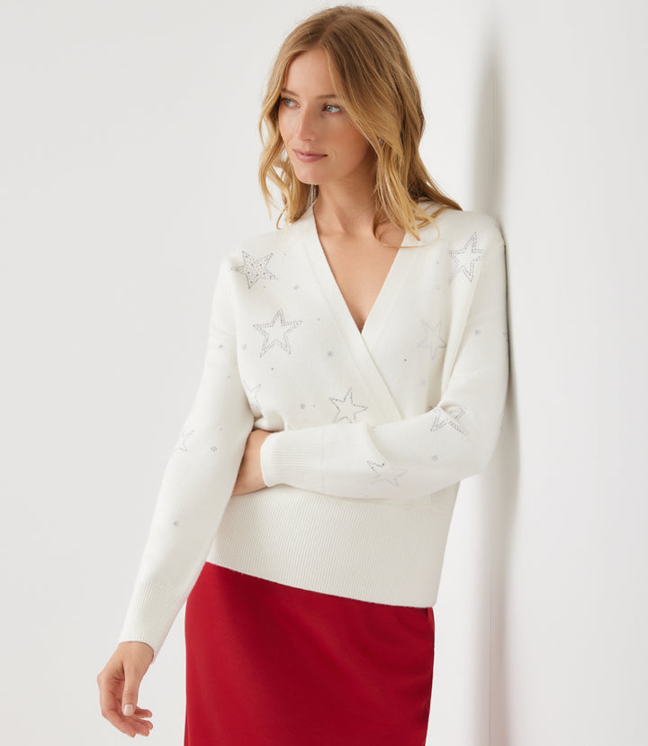 Petite Size Embellished Star Wrap Sweater