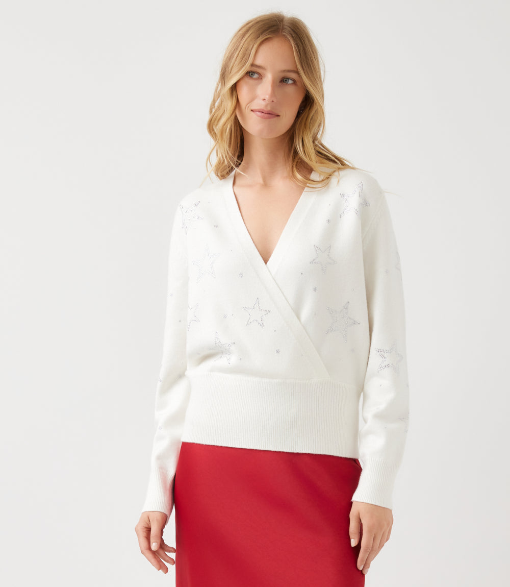 Petite Size Embellished Star Wrap Sweater