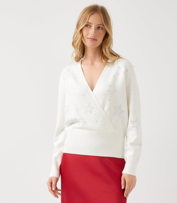 Petite Size Embellished Star Wrap Sweater