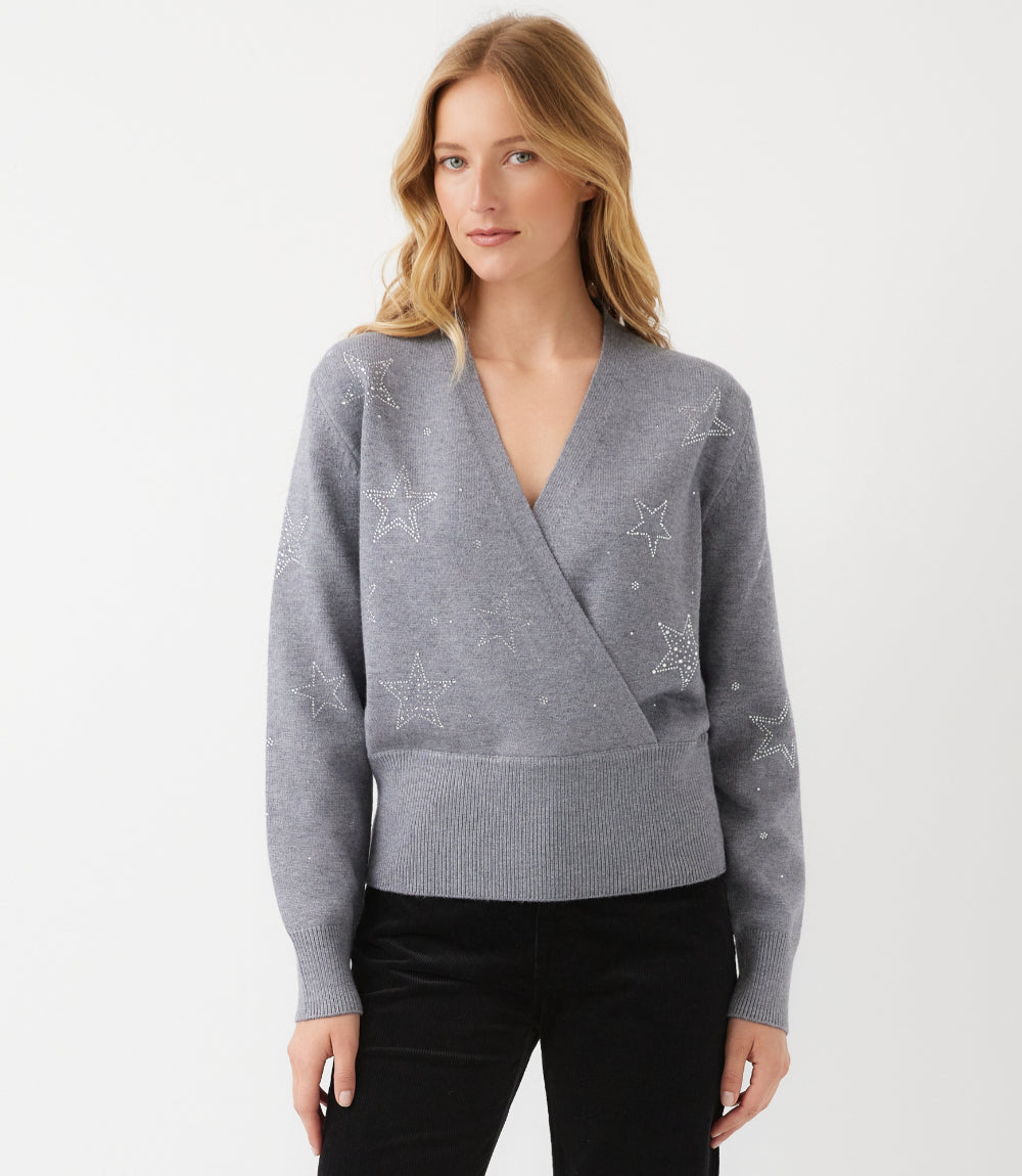 Embellished Star Wrap Sweater