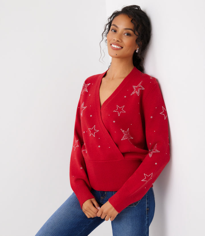 Embellished Star Wrap Sweater