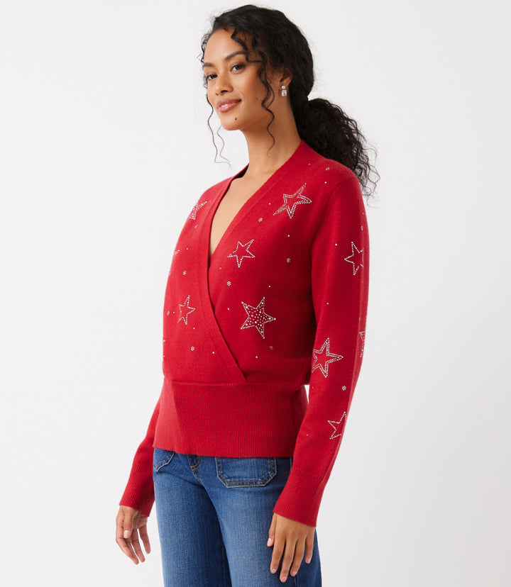Petite Size Embellished Star Wrap Sweater