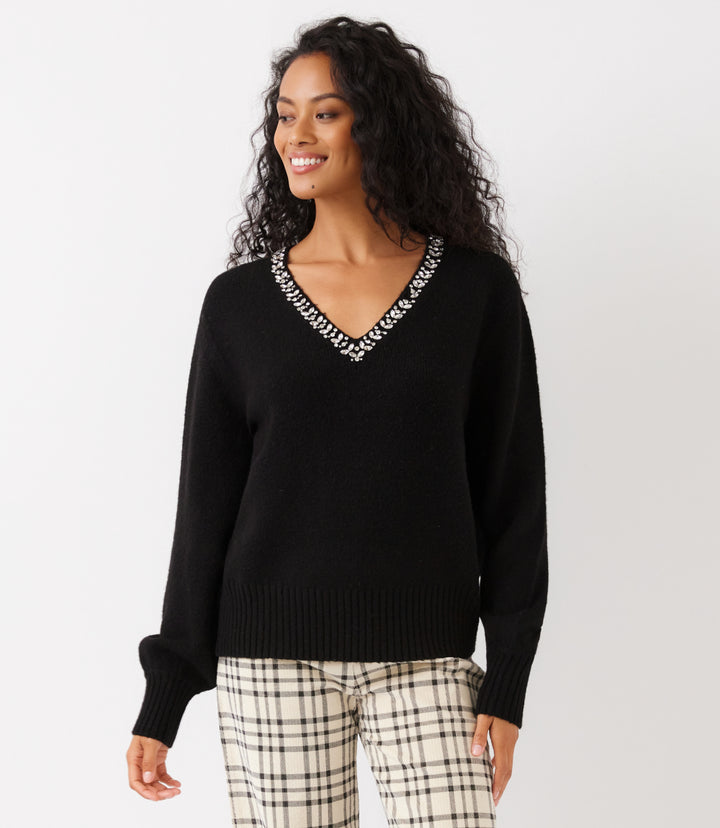 Embellished V-Neck Sweater