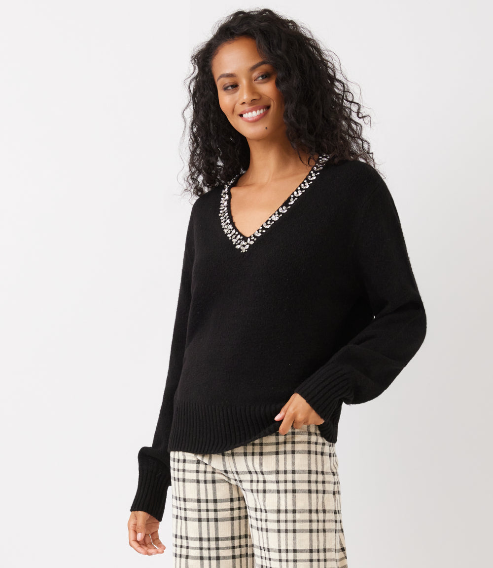 Embellished V-Neck Sweater