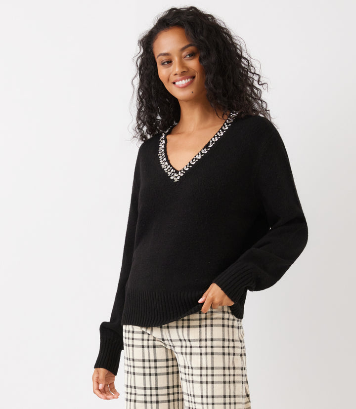 Embellished V-Neck Sweater