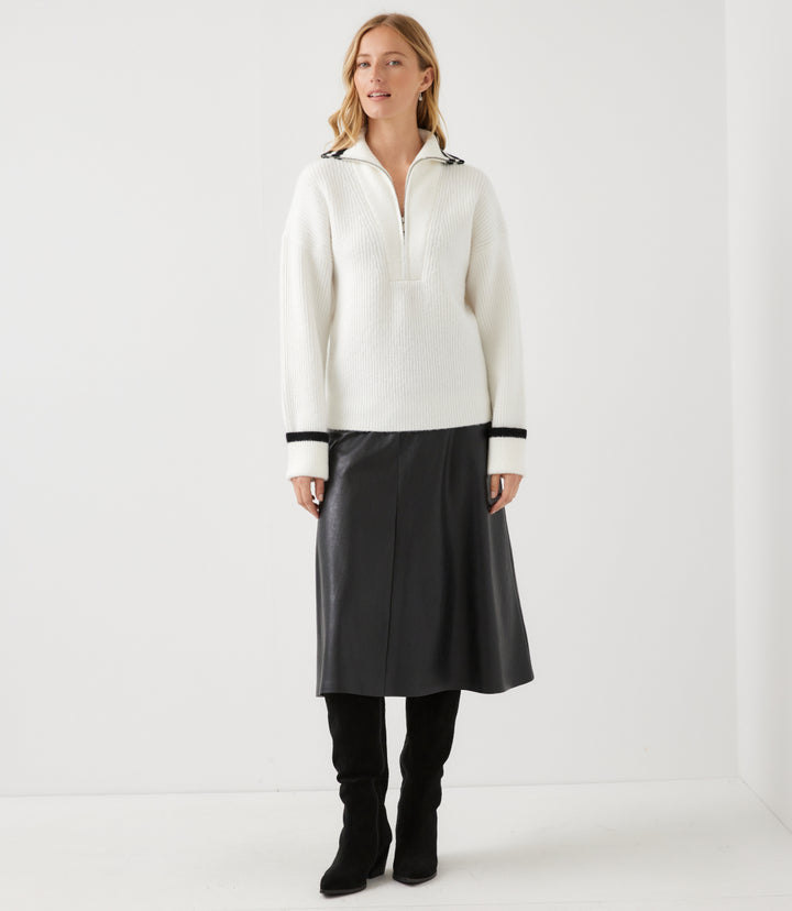 Contrast Collar Half-Zip Sweater