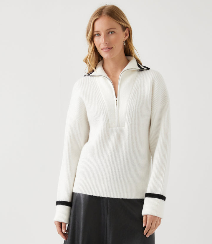 Contrast Collar Half-Zip Sweater