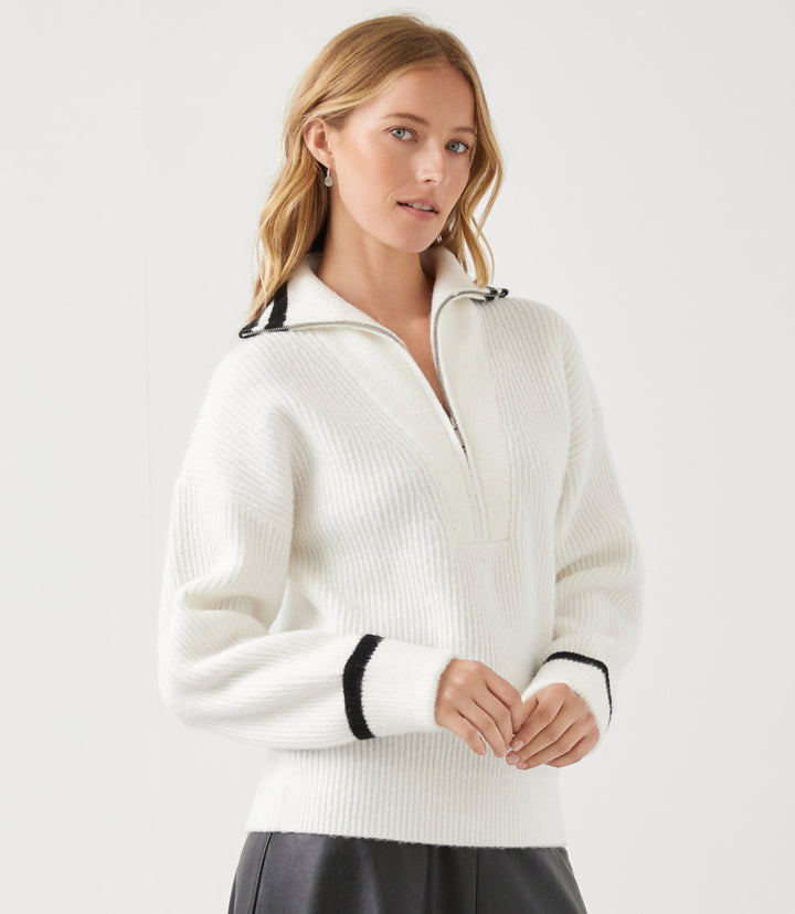 Contrast Collar Half-Zip Sweater
