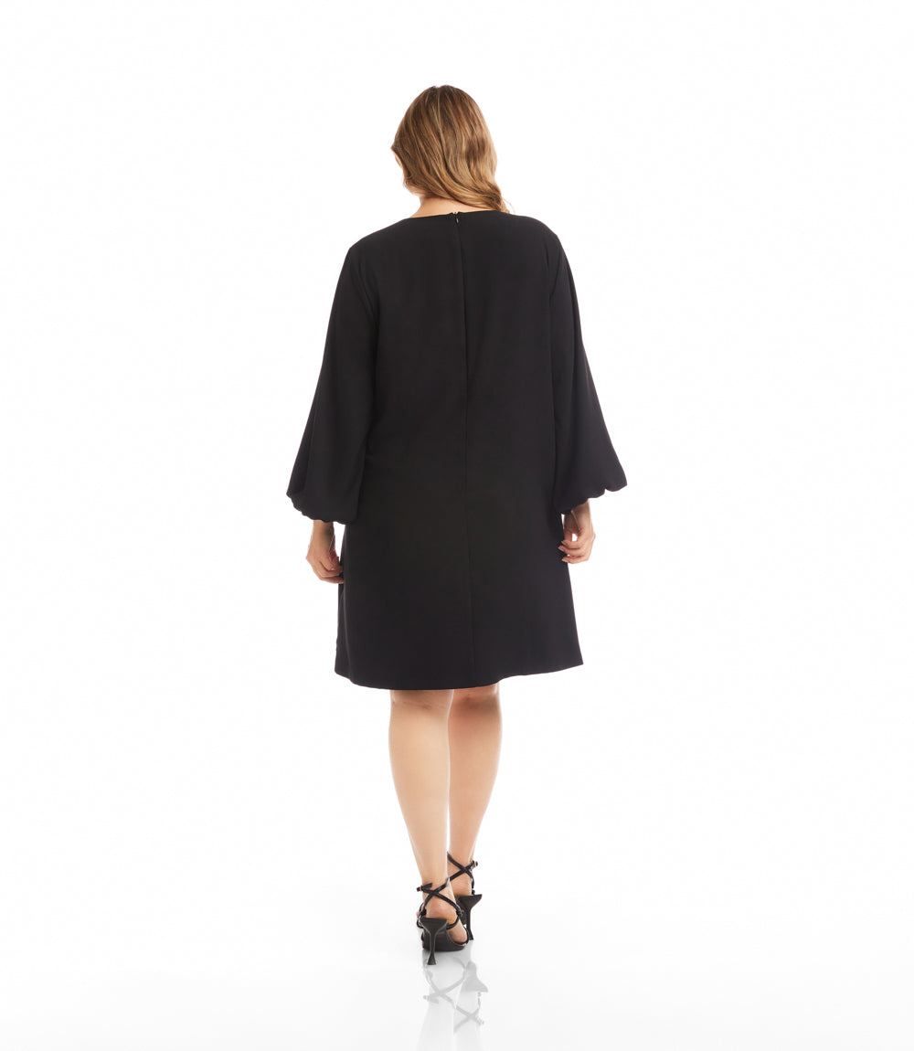 Plus Size Puff Sleeve Embellished Bow Shift Dress