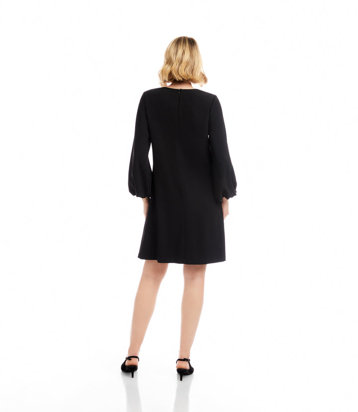 Puff Sleeve Embellished Bow Shift Dress