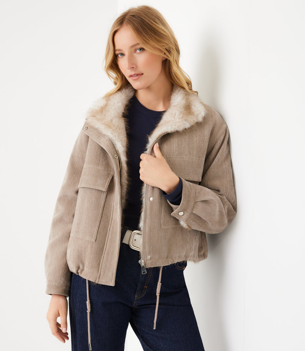 Faux Fur Trim Bomber Jacket