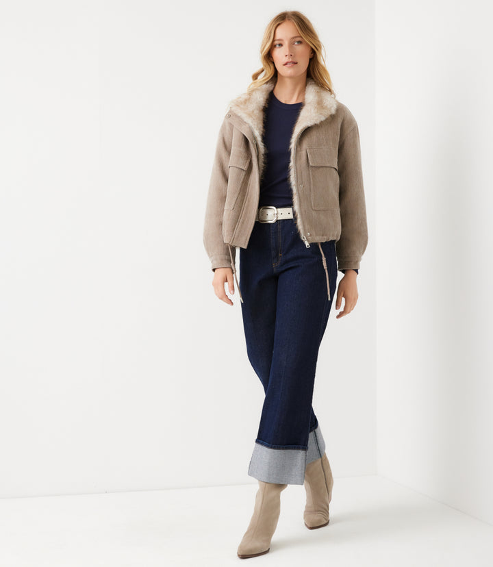 Faux Fur Trim Bomber Jacket