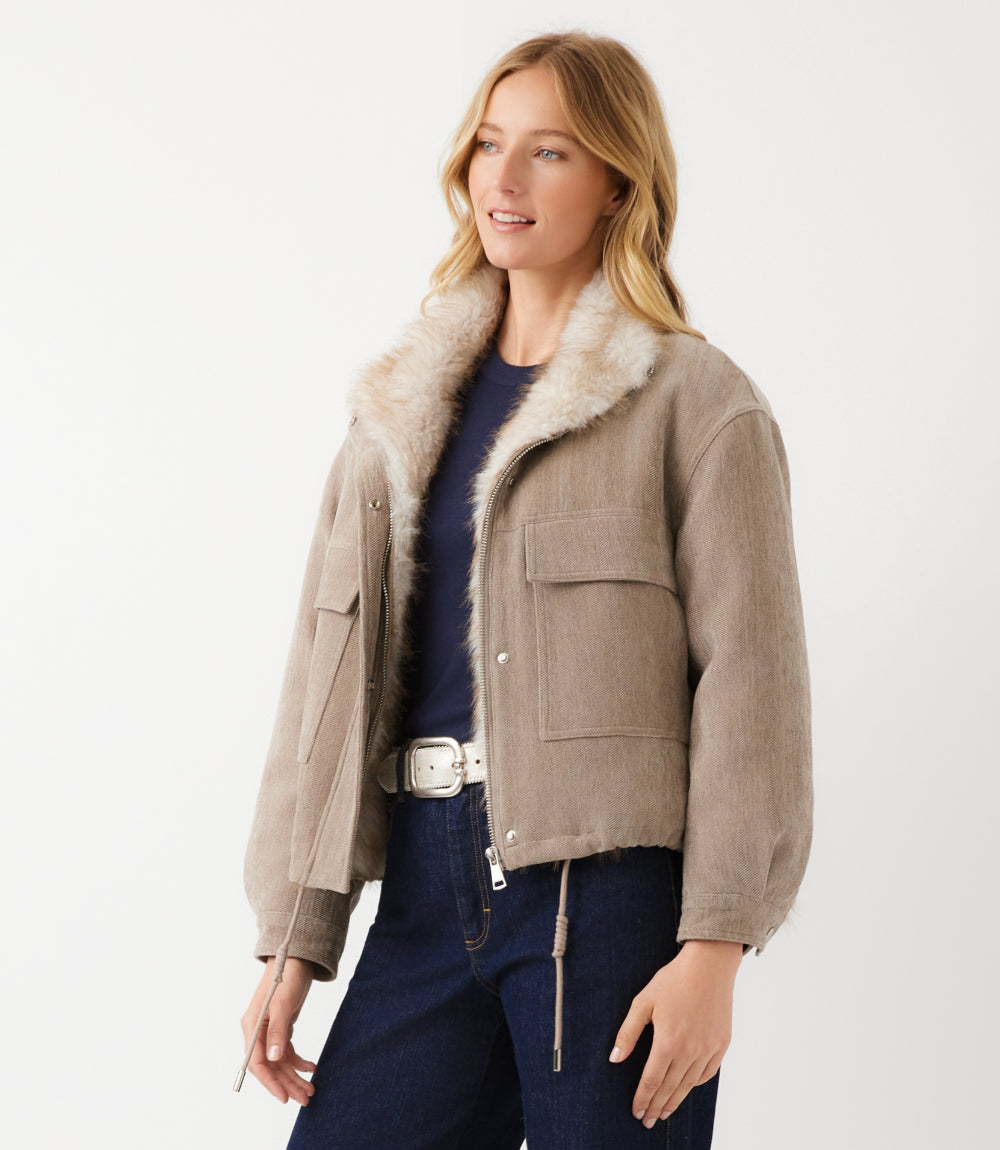 Faux Fur Trim Bomber Jacket