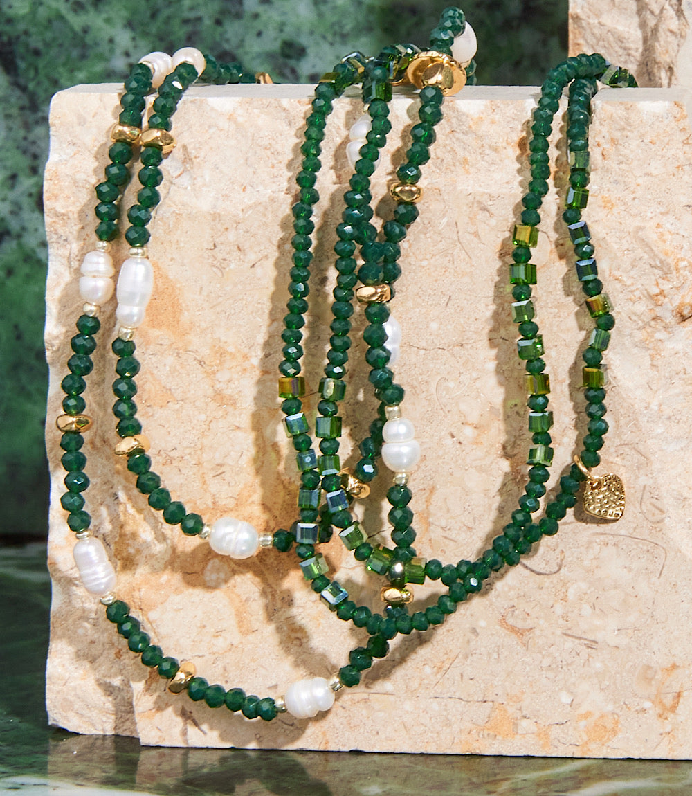 Beaded Gemstone And Pearl Stretch Bracelet