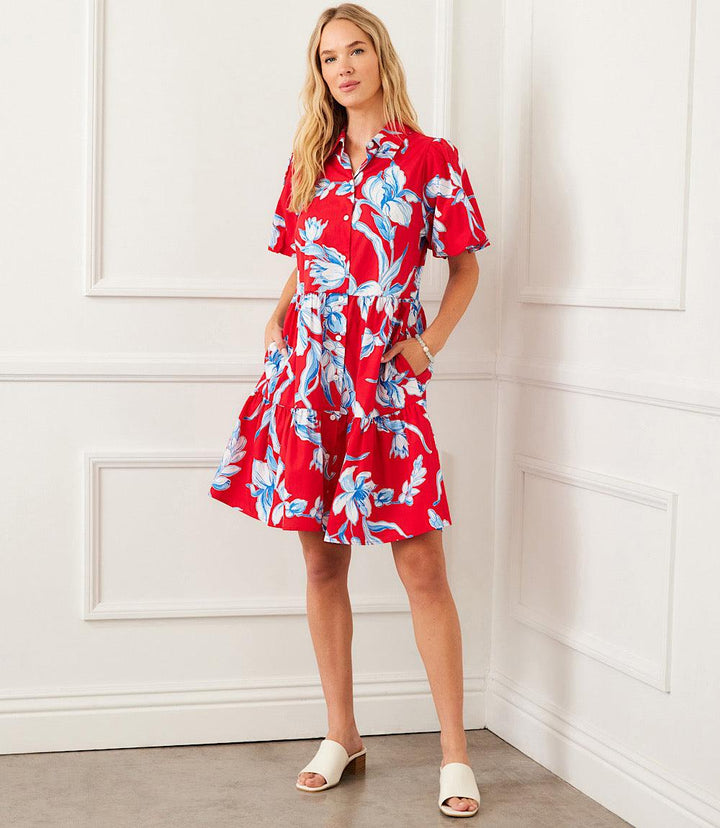Puff Sleeve Tiered Shirtdress