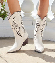 Billini Avalee Boots ivory Western style with laser-cut detail and block heel