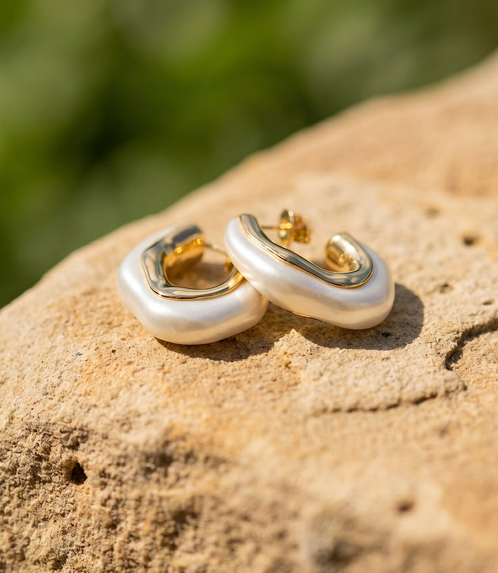 Organic Pearl Hoop Earrings