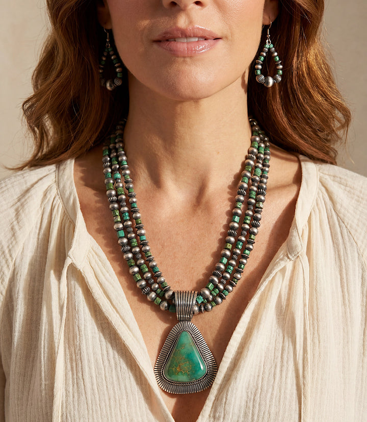 Royston Turquoise Multi Strand Pendant Necklace And Earring Set