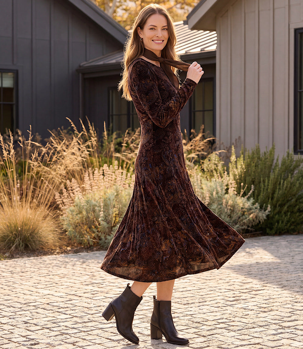 Long Sleeve Velvet Burnout Midi Dress