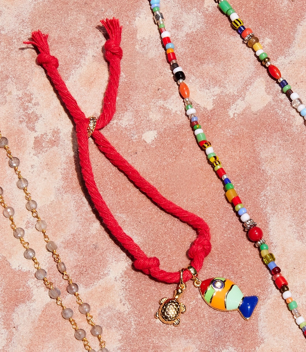 Fish And Turtle Charm Cord Bracelet