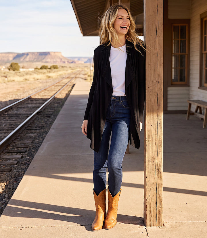 Ribbed Drape Front Cardigan