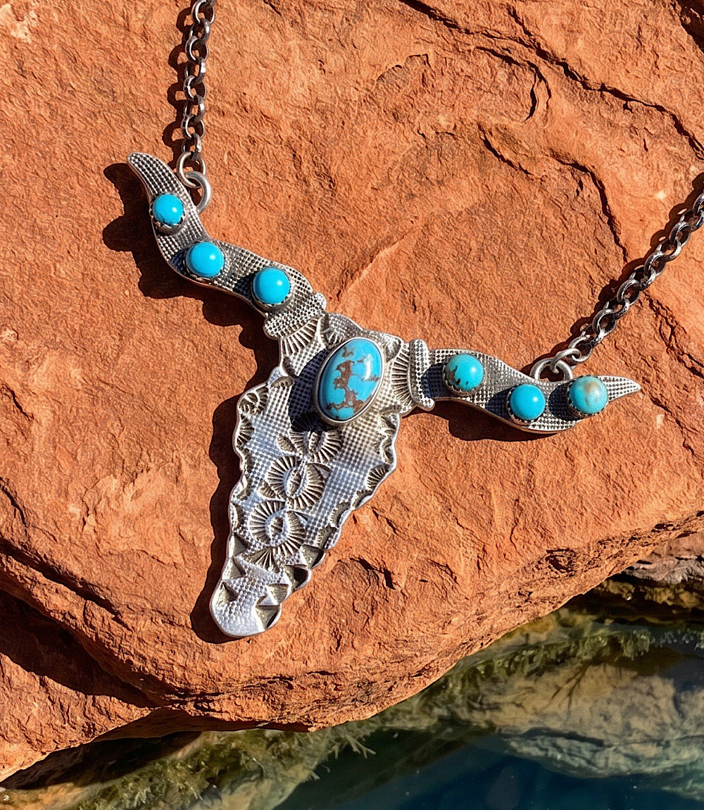 Embellished Longhorn Turquoise Necklace