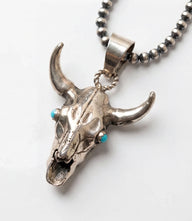 Sterling Silver Turquoise Bull Skull Necklace