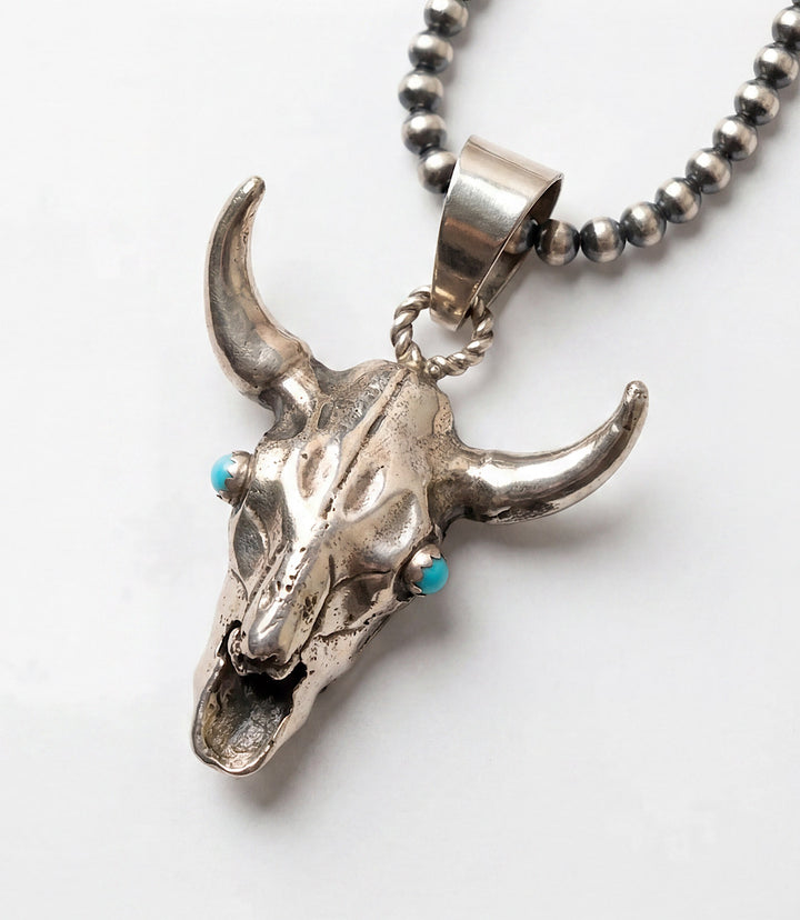 Sterling Silver Turquoise Bull Skull Necklace