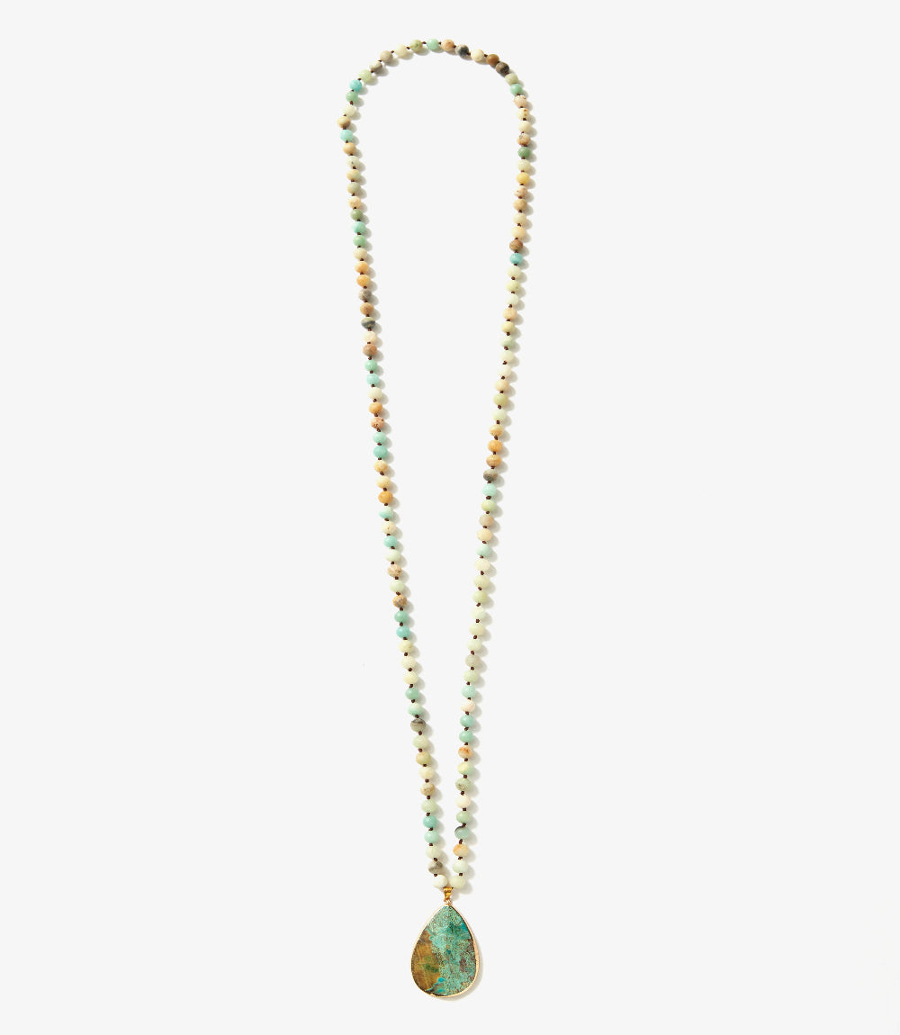 Long Beaded Amazonite Pendant Necklace